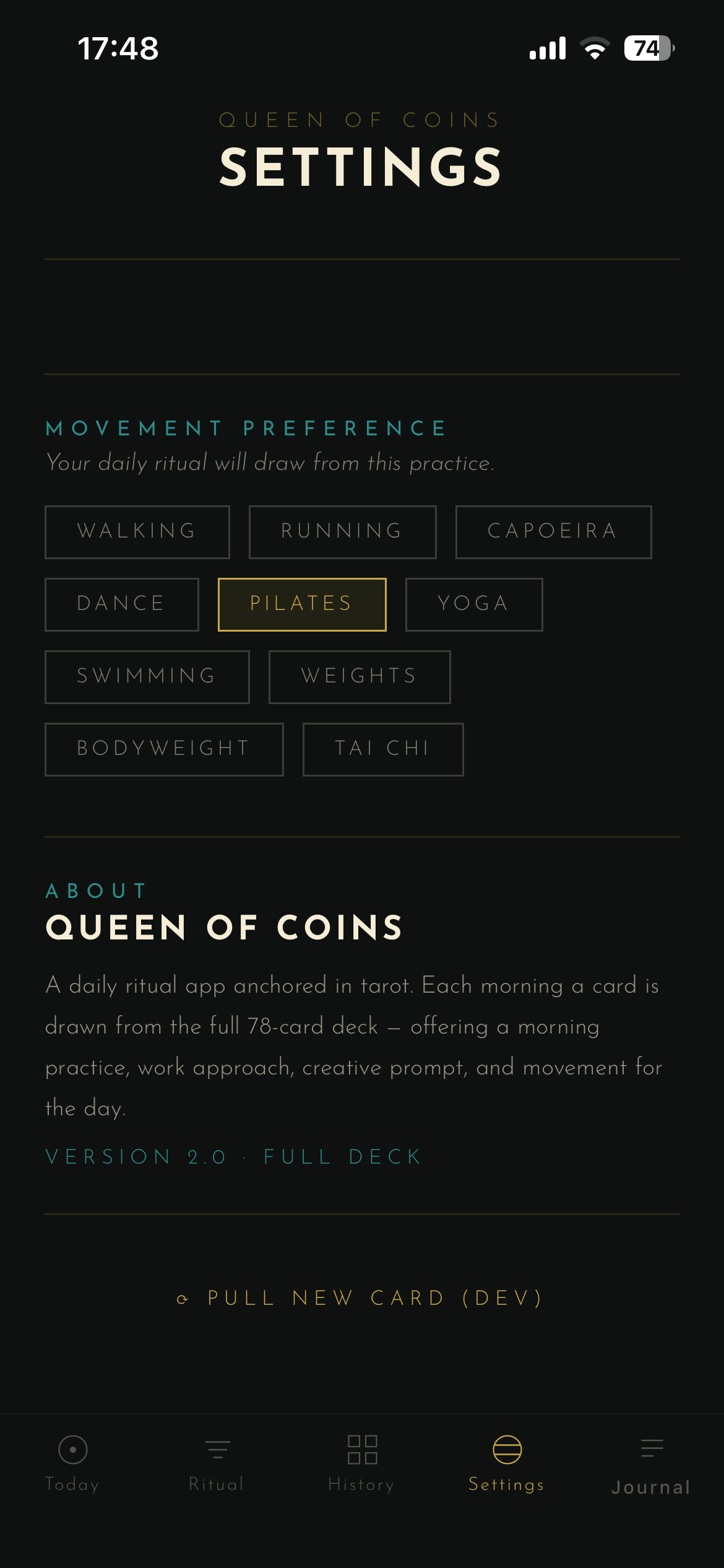 Settings screen